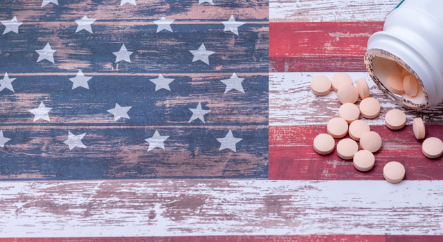 opioids on american flag